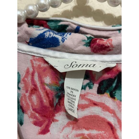 Soma Size Large Pink Floral Pajama Top Long Sleeve Cooling Rayon Button Front - Picture 3 of 10